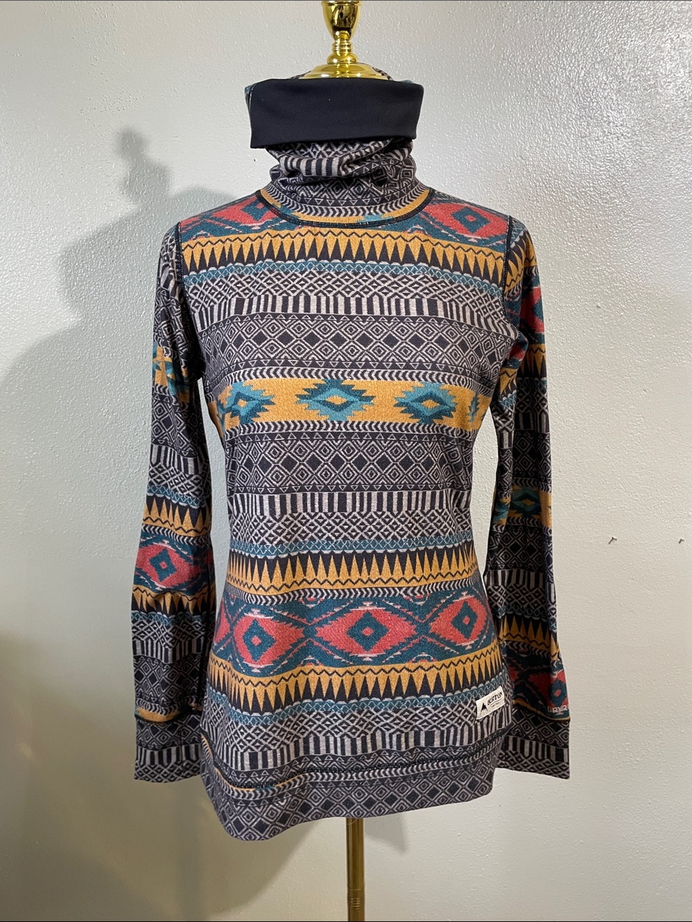 Fair Isle Burton Dryride Fleece Turtleneck Base Layering M Ski Snow Pullover